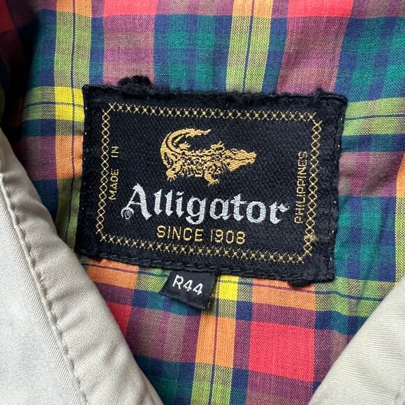 Alligator Mens Tan Vintage Harrington Bomber Jacket Coat Size 44R XL Plaid Liner - Picture 5 of 9